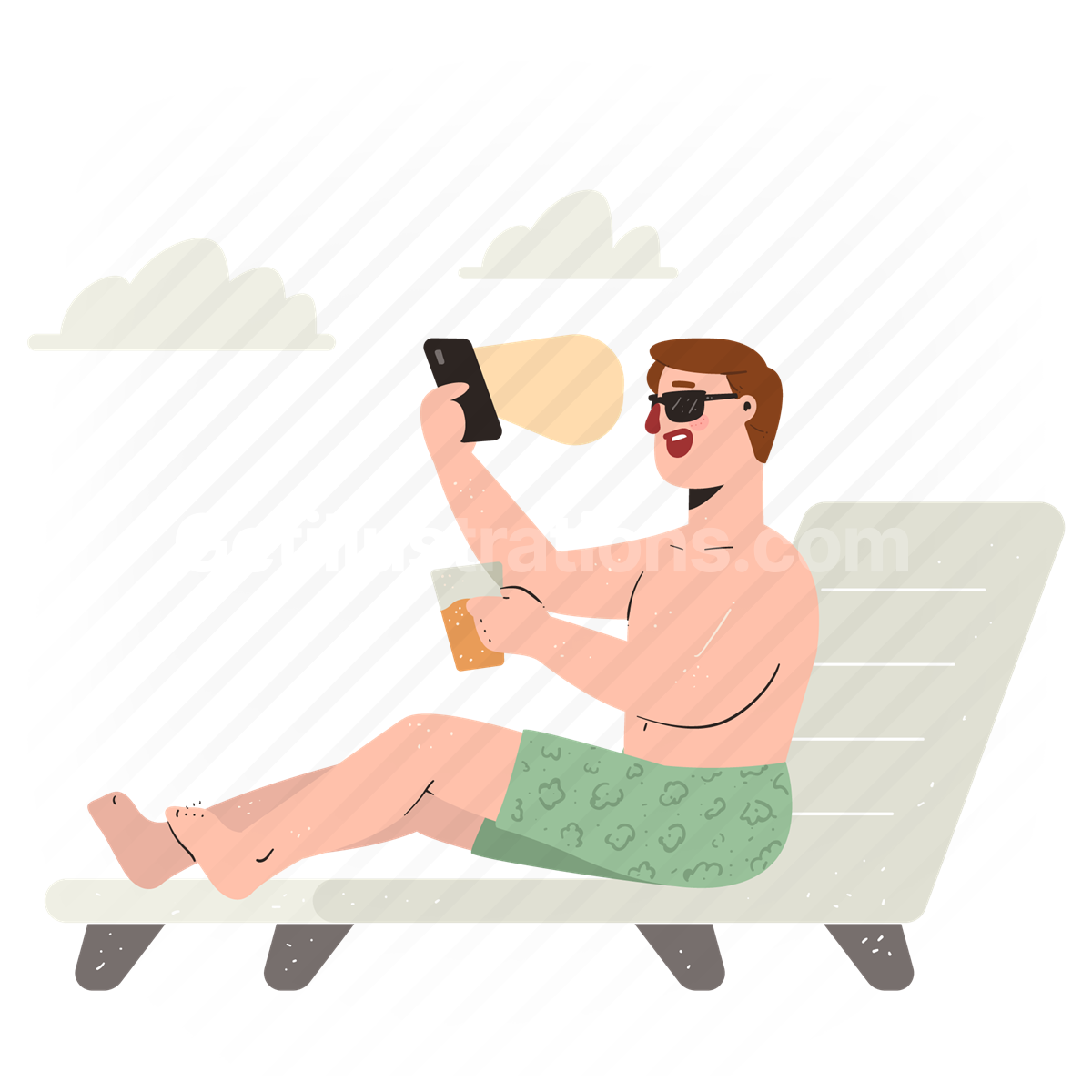 man, smartphone, communication, beach, holiday, vacation, drink